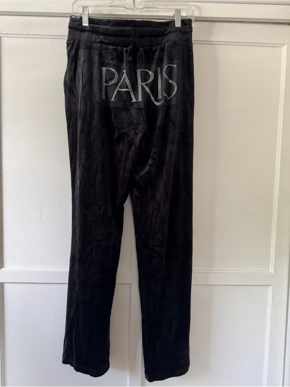 Paris Hilton Black Embellished 'PARIS' Velour Joggers Sweatpants Sz M